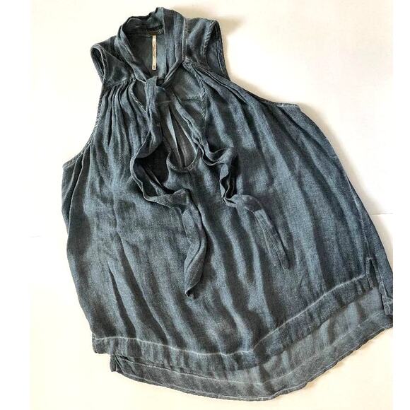 Free People Tie Front Shirttail Tank Top Blue Stonewash Size XS - Picture 8 of 8